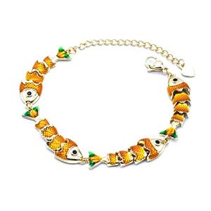 Copper Fish Bracelet Orange Enamel Gold Plated, approx 8-32mm, 20cm length