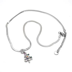 Copper Christmas Tree Necklace Pave Zirconia Platinum Plated, approx 12-20mm, 6mm, 2.5mm, 38-43cm length