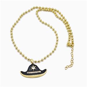 Copper Ball Necklace With Halloween Hat Black Enamel Gold Plated, approx 18-32mm, 3mm, 42-47cm length