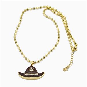 Copper Ball Necklace With Halloween Hat Chocolate Enamel Gold Plated, approx 18-32mm, 3mm, 42-47cm length
