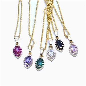 Copper Eye Necklace Pave Zirconia Crystal Glass Gold Plated Mixed, approx 7-10mm, 1mm, 48cm length