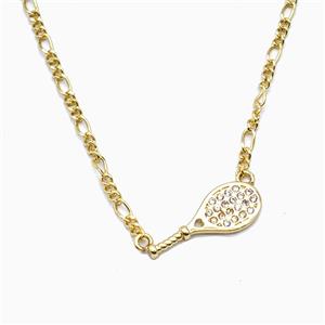 Tennis Racket Copper Necklace Pave Zirconia Sports Gold Plated, approx 8-19.5mm, 2mm, 40-45cm length