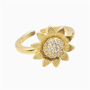 Copper Sunflower Ring Pave Zirconia 18K Gold Plated, approx 15mm, 18mm dia