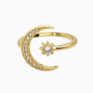 Copper Moon Ring Pave Zirconia 18K Gold Plated, approx 5mm, 11-15mm, 18mm dia