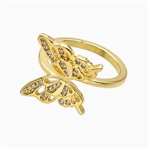 Copper Butterfly Ring Pave Zirconia 18K Gold Plated, approx 16mm, 18mm dia