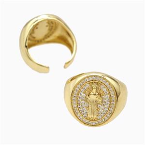 Copper Jesus Ring Pave Zirconia 18K Gold Plated, approx 20mm, 18mm dia