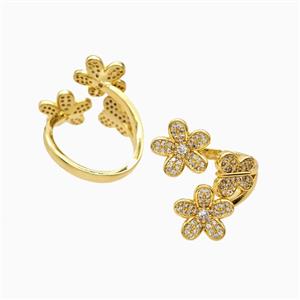 Copper Flower Ring Pave Zirconia 18K Gold Plated, approx 11.5mm, 18mm dia