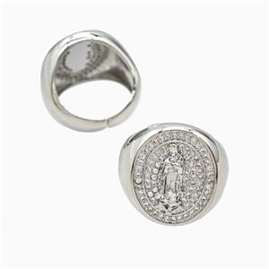 Copper Jesus Rings Pave Zirconia Platinum Plated, approx 21mm, 18mm dia