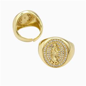 Copper Jesus Rings Pave Zirconia 18K Gold Plated, approx 21mm, 18mm dia