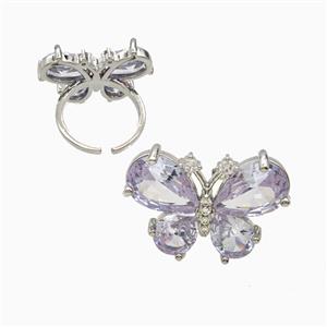 Copper Butterfly Rings Pave Zirconia Platinum Plated, approx 18-26mm, 18mm dia