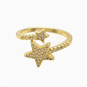 Copper Star Rings Pave Zirconia 18K Gold Plated, approx 5mm, 11mm, 18mm dia