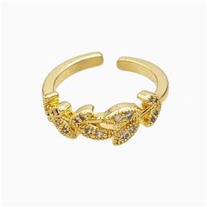 Copper Leaf Rings Pave Zirconia 18K Gold Plated, approx 7mm, 18mm dia