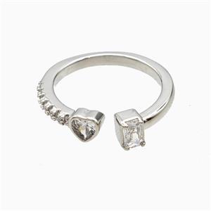 Copper Heart Rings Pave Zirconia Platinum Plated, approx 5mm, 18mm dia