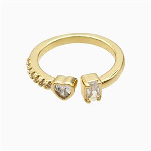 Copper Heart Rings Pave Zirconia 18K Gold Plated, approx 5mm, 18mm dia