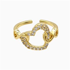 Copper Heart Rings Pave Zirconia 18K Gold Plated, approx 13mm, 18mm dia
