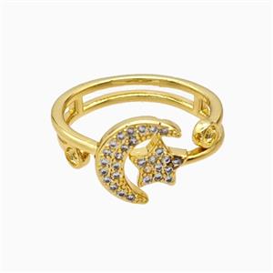 Copper Moonstar Rings Pave Zirconia 18K Gold Plated, approx 11mm, 18mm dia