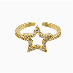Copper Star Rings Pave Zirconia 18K Gold Plated, approx 13mm, 18mm dia