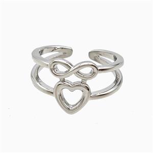 Copper Infinity Heart Rings Platinum Plated, approx 13mm, 18mm dia