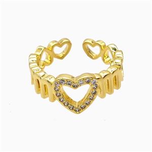 Copper Heart Rings Pave Zirconia 18K Gold Plated, approx 9mm, 18mm dia