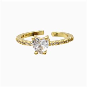 Copper Heart Rings Pave Zirconia 18K Gold Plated, approx 7mm, 18mm dia