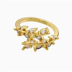 Copper Leaf Rings Pave Zirconia 18K Gold Plated, approx 11mm, 18mm dia