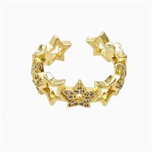 Copper Star Rings Pave Zirconia 18K Gold Plated, approx 8mm, 18mm dia
