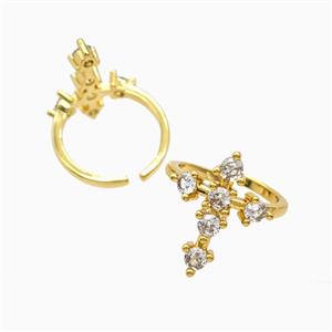 Copper Cross Rings Pave Zirconia 18K Gold Plated, approx 16-20mm, 18mm dia