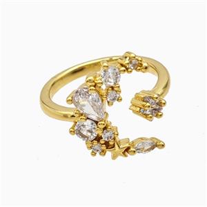 Copper Moon Rings Pave Zirconia 18K Gold Plated, approx 4mm, 16mm, 18mm dia