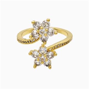 Copper Flower Rings Pave Zirconia 18K Gold Plated, approx 10mm, 18mm dia