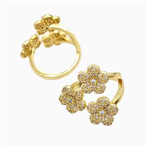 Copper Flower Rings Pave Zirconia 18K Gold Plated, approx 11mm, 18mm dia