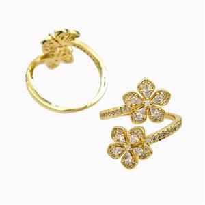 Copper Flower Rings Pave Zirconia 18K Gold Plated, approx 12mm, 18mm dia