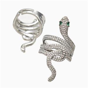 Copper Snake Rings Pave Zirconia Platinum Plated, approx 40mm, 18mm dia