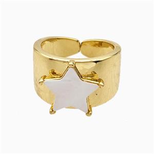 Copper Star Rings Pave Shell 18K Gold Plated, approx 13.5mm, 18mm dia