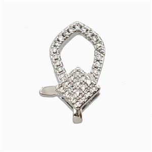 Copper Lobster Clasp Pave Zirconia Platinum Plated, approx 10-18mm