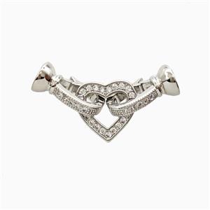 Copper Heart Connector Clasp Pave Zirconia Platinum Plated, approx 10-25mm, 5-11mm