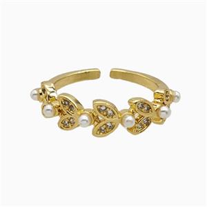 Copper Leaf Rings Pave Zirconia Resin 18K Gold Plated, approx 6mm, 18mm dia