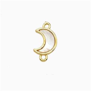 Copper Moon Connector Pave Shell 18K Gold Plated, approx 7-8.5mm