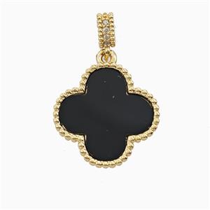 Copper Clover Pendant Pave Shell 18K Gold Plated, approx 18mm