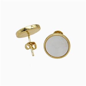 Copper Stud Earrings Pave Shell 18K Gold Plated, approx 12mm