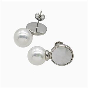 Copper Stud Earrings Pave Shell Resin Platinum Plated, approx 10mm, 12mm