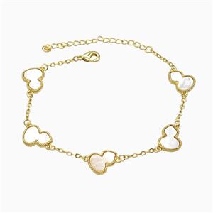 Copper Gourd Bracelet Pave Shell 18K Gold Plated, approx 10-13mm, 22cm length