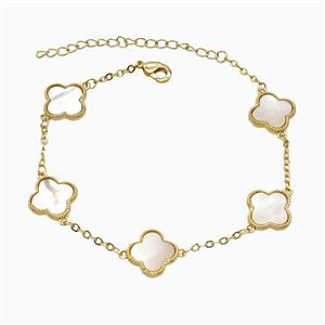 Copper Clover Bracelet Pave Shell 18K Gold Plated, approx 12.5mm, 22cm length