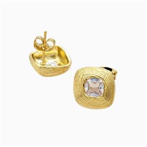 Copper Stud Earrings Pave Zirconia 18K Gold Plated, approx 12-14mm