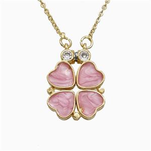 Copper Heart Clover Necklace Enamel Gold Plated, approx 15-16mm, 42-47cm length