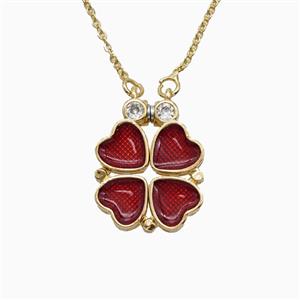 Copper Heart Clover Necklace Enamel Gold Plated, approx 15-16mm, 42-47cm length