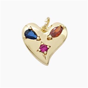 Copper Heart Pendant Pave Zirconia Gold Plated, approx 16mm