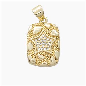 Bohemia Style Copper Rectangle Star Pendant Pave Zirconia Gold Plated, approx 13-17mm