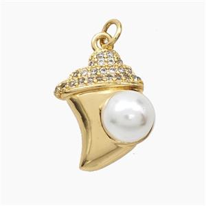 Copper Conch Shell Pendant Pave Zirconia Resin Gold Plated, approx 15-20mm