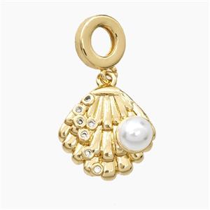 Copper Scallop Shell Pendant Pave Zirconia Resin Gold Plated, approx 17mm, 9mm dia