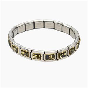 Raw Stainless Steel Module Bracelet With ShitHappens Enamel, approx 9-10mm, 17cm length